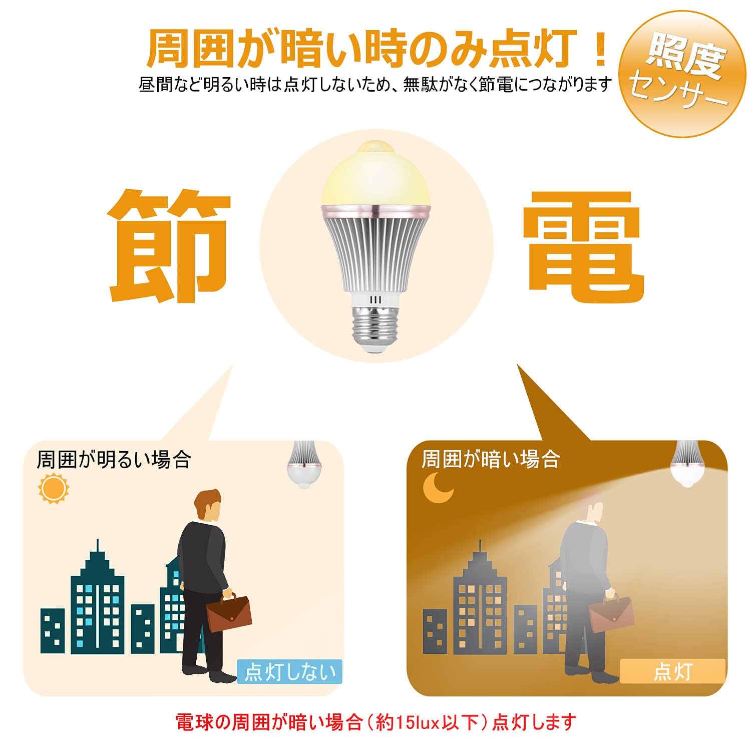 Amazon | LED電球 人感センサー E26口金 10W 60W形相当 電球色 2700k 