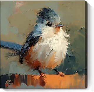 Eeuqiauot Birds Canvas Wall Art Birds Standing on Branch Painting Blue White Animal Pictures Animal Bird Pictures Wall Decor Watercolor Sparrow Print Abstract Animals Painting 16x16in Unframed