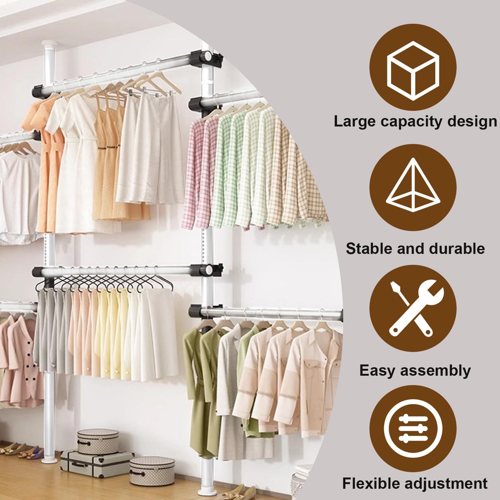 Armarios Abiertos para Dormitorio,Armario Telescópico | Barra para ropa extensible - Perchero resistente, de gabinete montado en la pared para vestidor de dormitorio doméstico