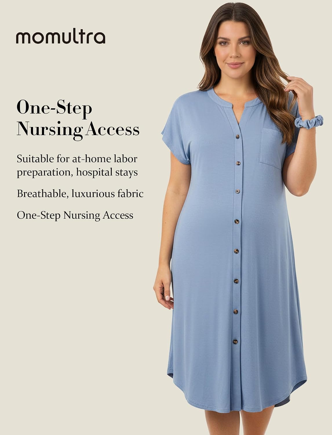 PATPAT Maternity Nursing Dress, Womens Button-Down Midi Dress with Pockets | Pregnancy through postpartum, soft fabric, midi length, easy nursing access, home and outings, sleepwear, side pockets
