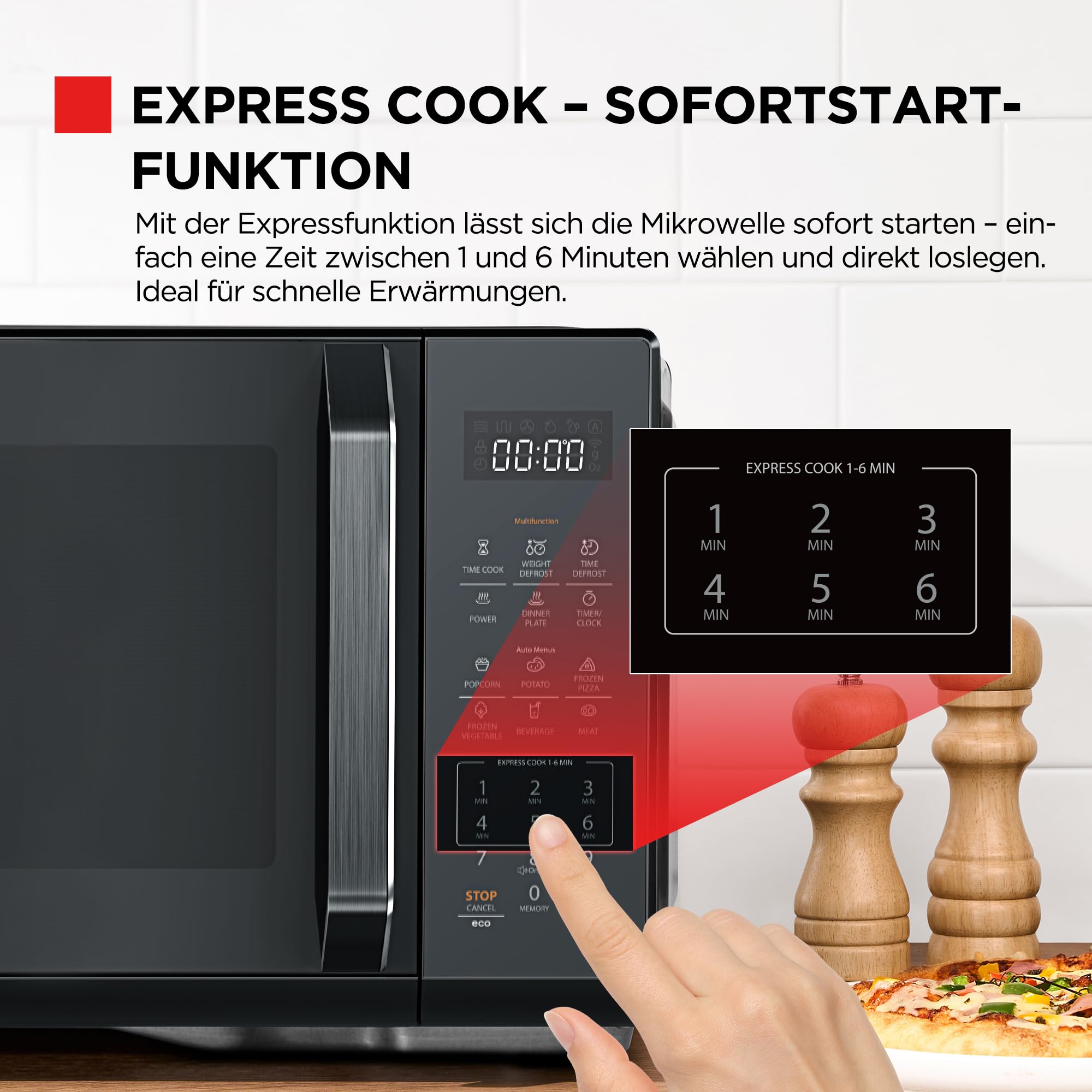 TOSHIBA Microwave in nero specchiato, 23 litri, 800 W, digitale da solo mini microwave con 11 livelli di potenza, 6 programmi automatici, funzione di cottura espressa, defrost, display digitale, MW3