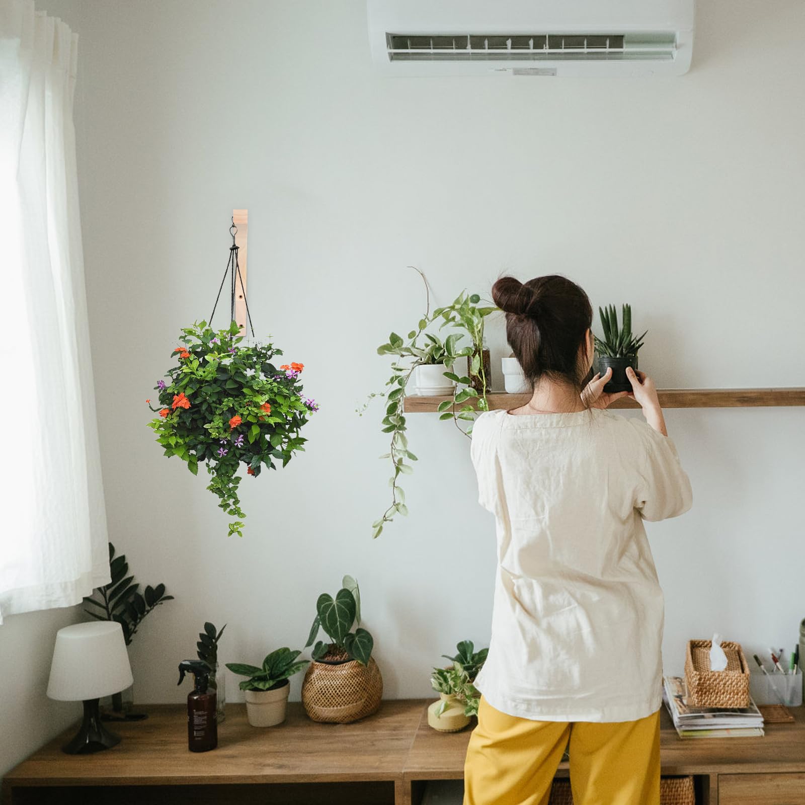Ganchos de Madera Para Plantas, 2 Piezas Ganchos Decorativos para Plantas de Pared, Ganchos de Pared de Madera con Juego de Tornillos para Linternas, Macetas