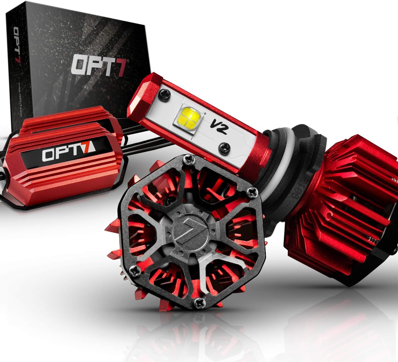 OPT7 FluxBeam 9012 LED Headlight Kit w/Clear ARC-LENS Beam Bulbs - 130w 11,000Lm 5K OEM Bright White CREE - 2 Yr Warranty