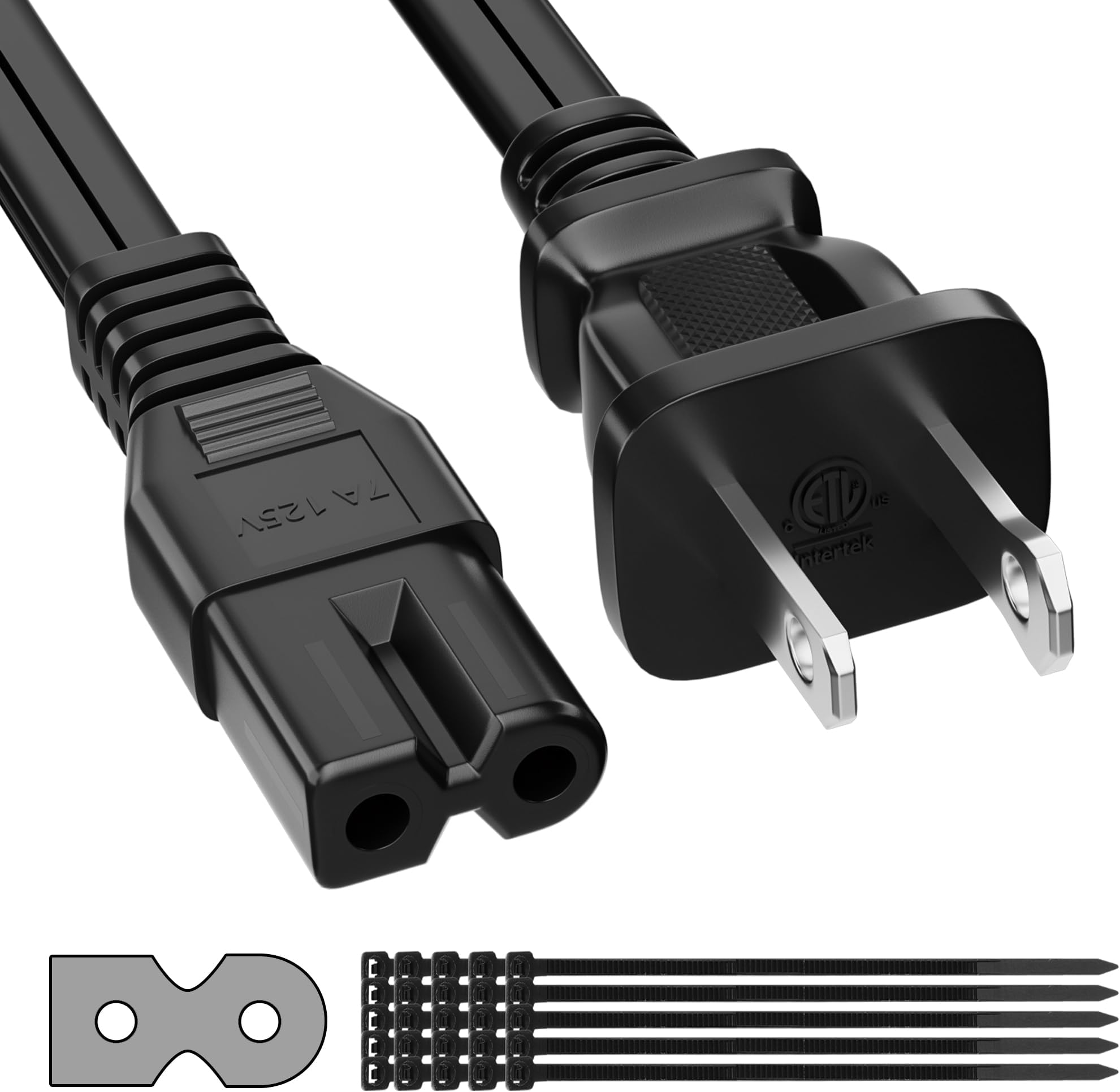 2 Prong AC Power Cord 15 FT, Polarized Cable for Vizio DE
