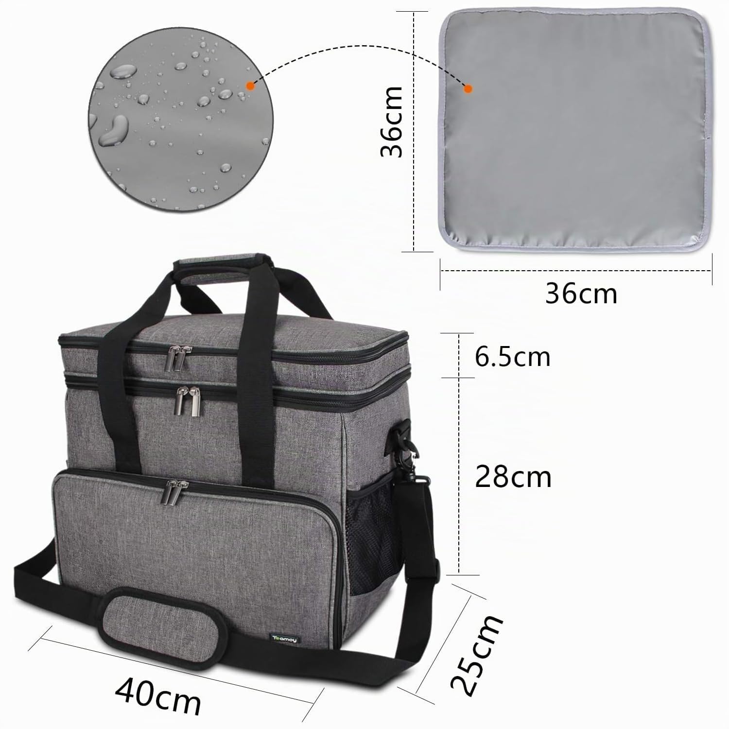 Teamoy Sac de Rangement pour Nourriture pour Chiens, Sac de Voyage pour Transporter Les Articles Essentiels, Organiseur de Voyage pour Animaux de Compagnie avec 2 Bols et 1 Tapis, Gris