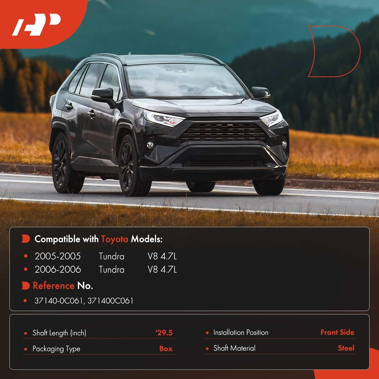 A-Premium Front Complete Drive Shaft Prop Shaft Driveshaft Assembly Compatible with Toyota Tundra 2005-2006 V8 4.7L, 4WD, Replace# 371400C061