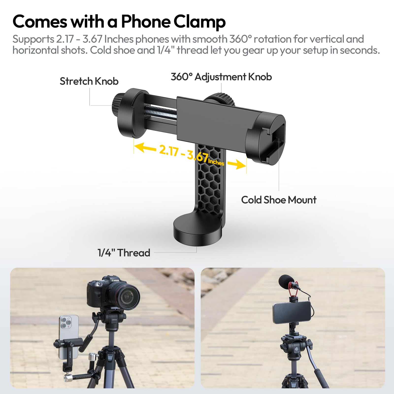 ULANZI Ombra Vídeo II Trípode para Cámara 157 cm con Cabezal Fluido, Giro de 360° e Inclinación de -70°/+90°, Trípode de Viaje con Soporte para Móvil, Compatible con Arca Swiss para DSLR, Móvil