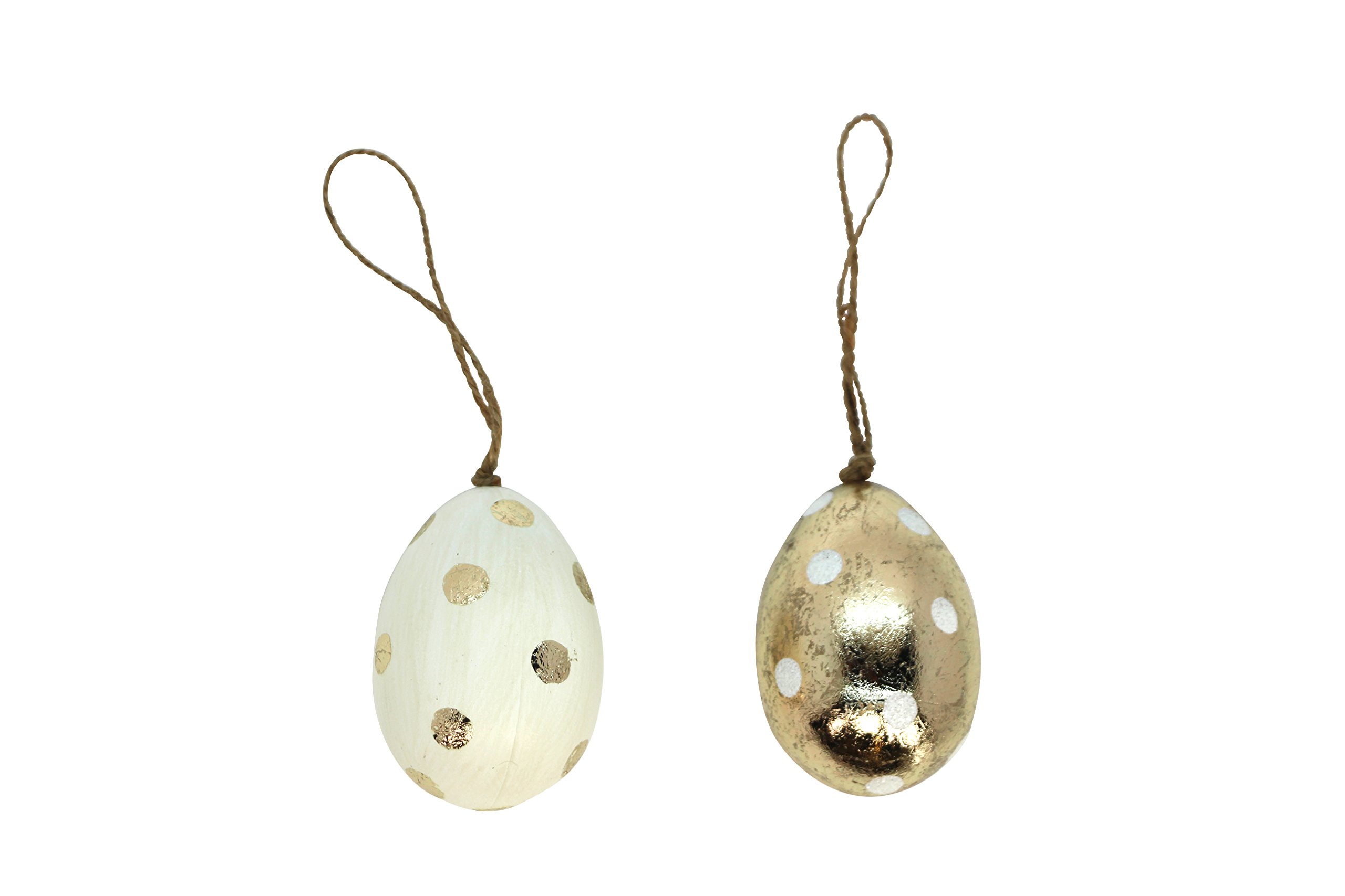 Gisela Graham Set of 2 Gold and White Polka Dot Easter Tree Eggs