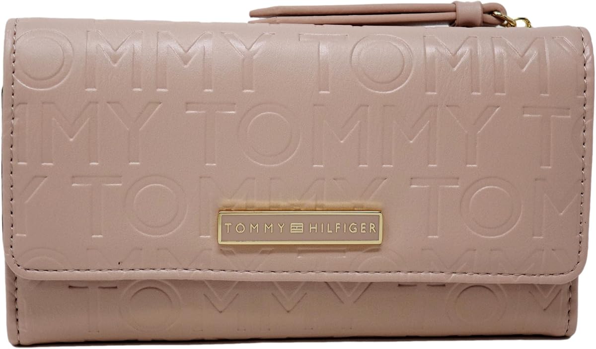 Tommy HilfigerBolso tipo cartera con logo grabado en relieve de mujer de color rosa