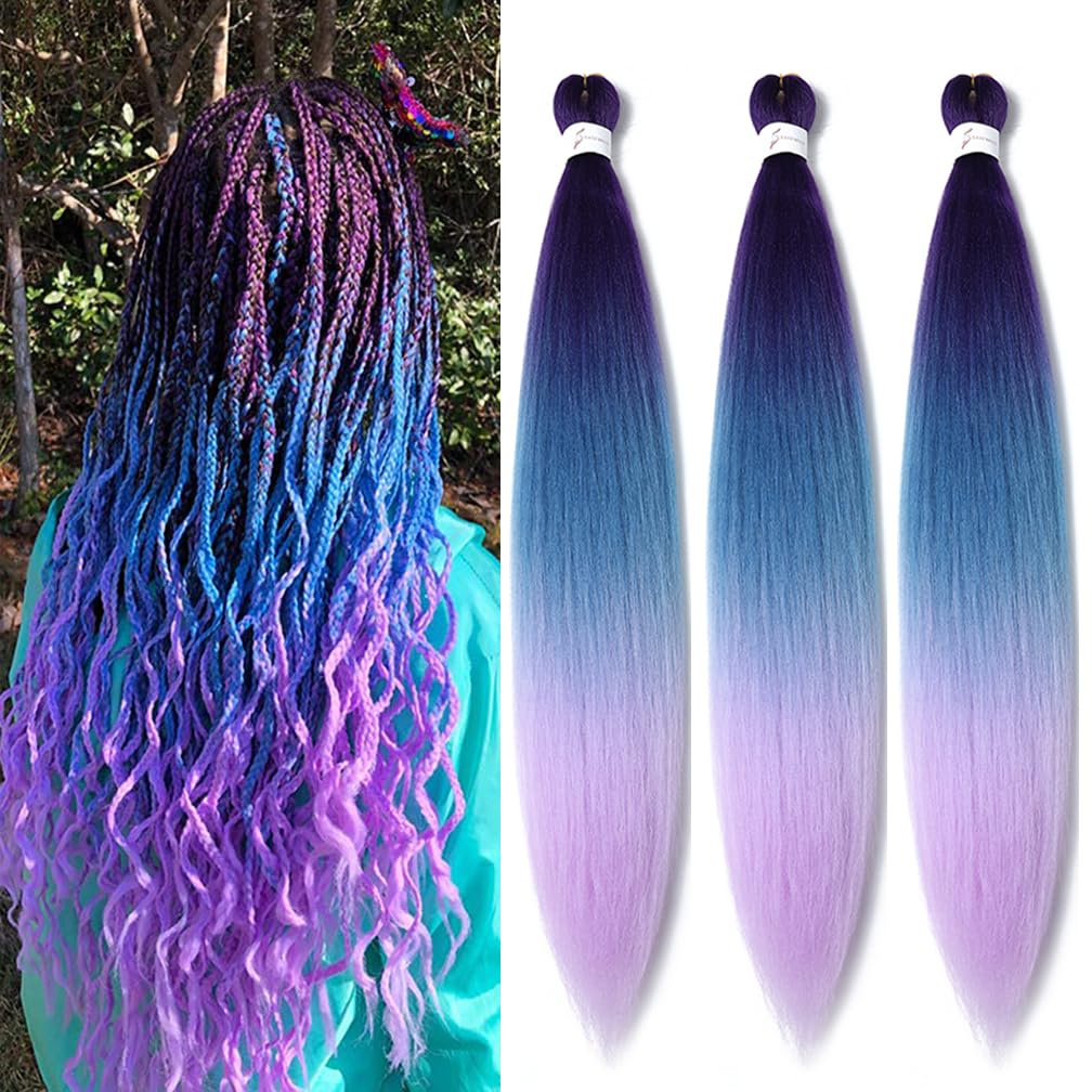 Pre-Stretched Braiding Hair Extensions High Temperature Braids Hair 28 Inch Ombre Black to Dark Blue(B20-6Packs)
