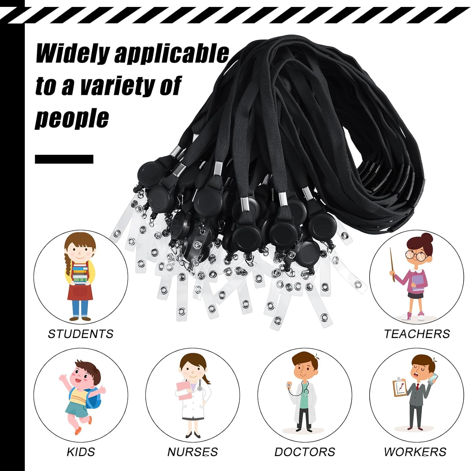 Windyun 108 Pcs Breakaway Lanyard with Safety ID Bulk Retractable Lanyards Flat Neck Straps (Black)