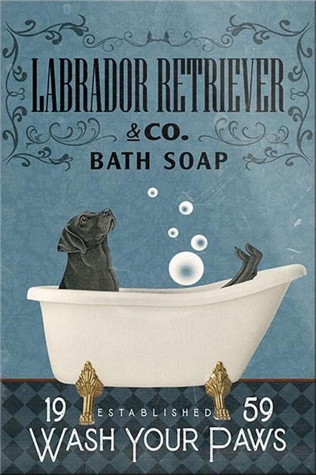 Tnnd Black Labrador Retriever Dog Bath Soap Metal Sign Art Tin Metal Poster Gift 8X12 Inch
