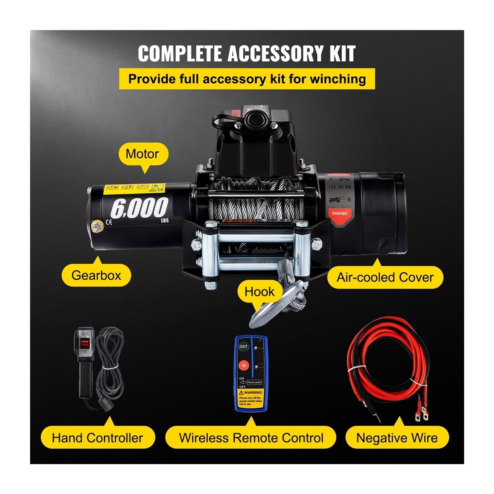 6000LBS 12V Elektrische Winde for 4X4 13M Stahl Kabel Auto Anhänger Seile Abschleppgurt Mit Drahtlose Steuerung ATV Lkw Off Road Für DIY-Anfänger