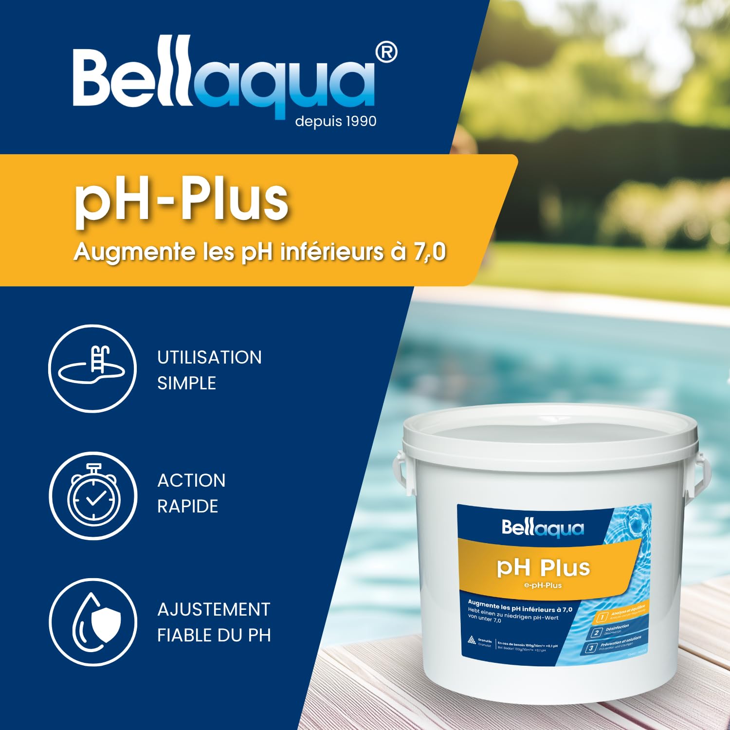 Bellaqua pH Plus Piscine et Spa 5 kg - Réhausseur de pH Rapide - Granulés pH+ pour Piscine et Spa - Corrige pH Bas et Stabilise l'eau