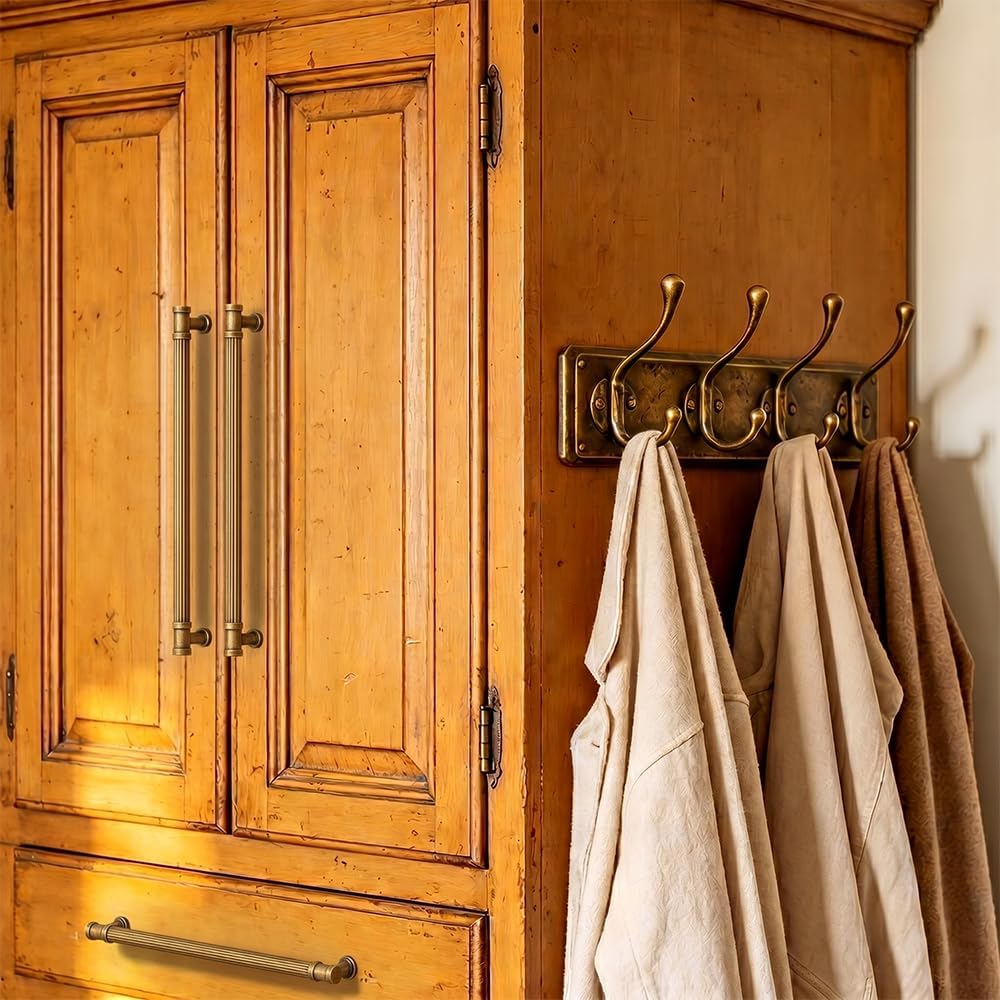 Goo-Ki 6 Pack Stripes Cabinet Pulls Antique Brass Drawer Handles, 5.04 Inch c-c Vintage Brass Dresser Pulls Zinc Alloy & Aluminium Kitchen Cabinet Hardware,3210GT-128