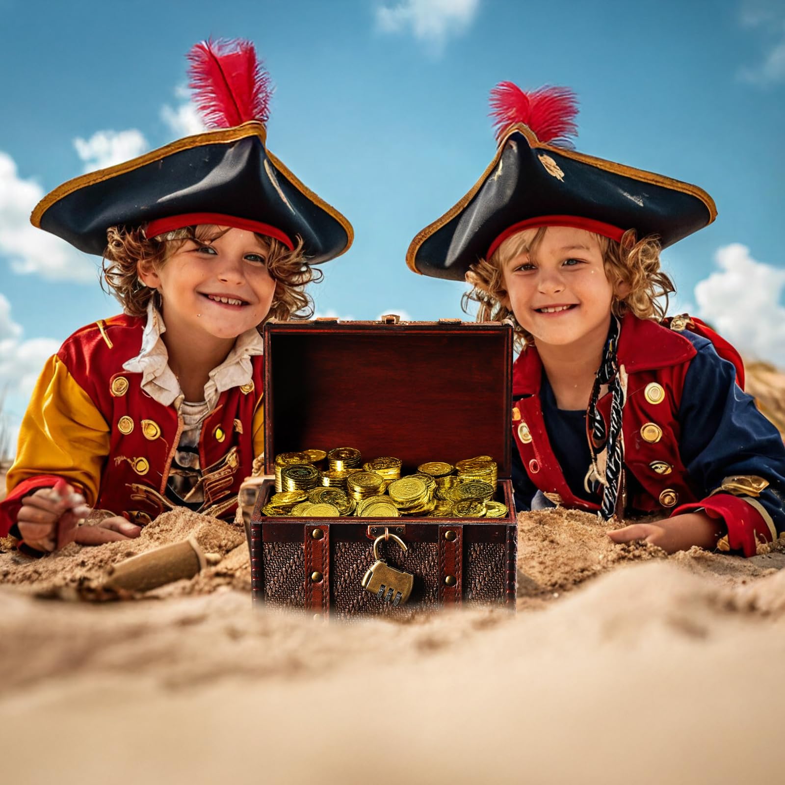 Cofre del Tesoro de Madera Vintage con Cerradura de Combinación, Cofre del Tesoro Pirata Niños con Candado, Pequeño Caja de Madera para Collares, Pendientes, Anillos, Pulseras