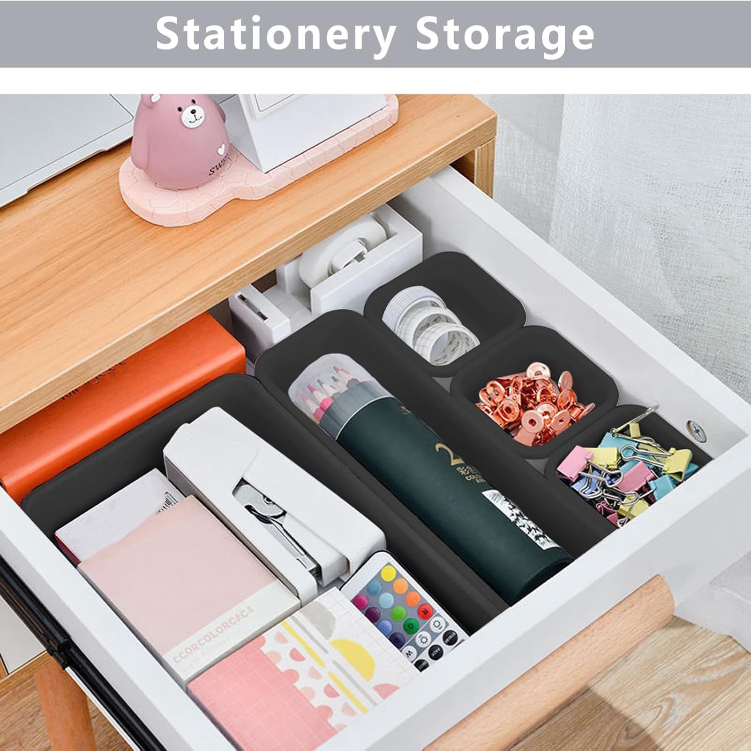Organizer Cassetti Bagno 8 Pezzi, Divisori Contenitori in Plastica per Trucchi Stoviglie Cancelleria