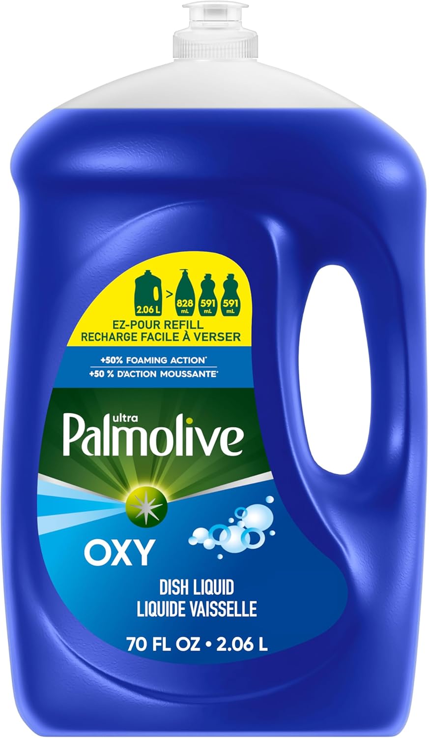 Palmolive Ultra Oxy Liquid Dish Soap, Cuts Grease and Grime, No Soaking Needed, Powerful on Plastics, Dishwashing Liquid, 2.06 L EZ-Pour Refill Bottle