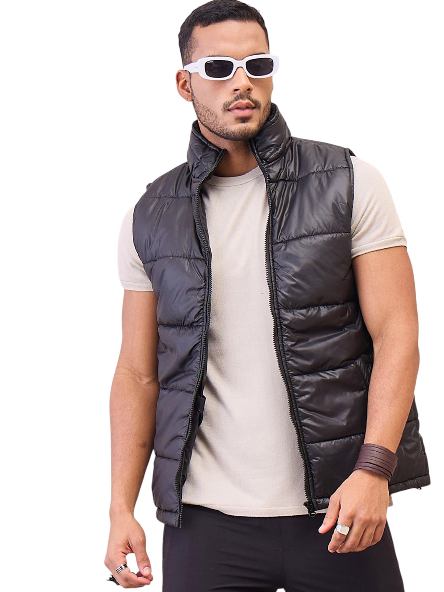 SASSAFRAS Black Fur Collar Puffer Sleeveless Jacket in black