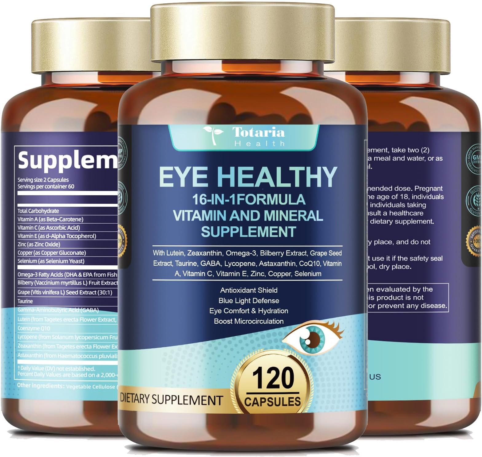 AREDS 2 Eye Vitamins and Mineral Bilberry Extract Omega-3, Eye Vitamin for Seniors Macular Health and Dry Eye, Eye Vitamins Lutein and Zeaxanthin Support Eye Strain & Hydration (120 Capsules)