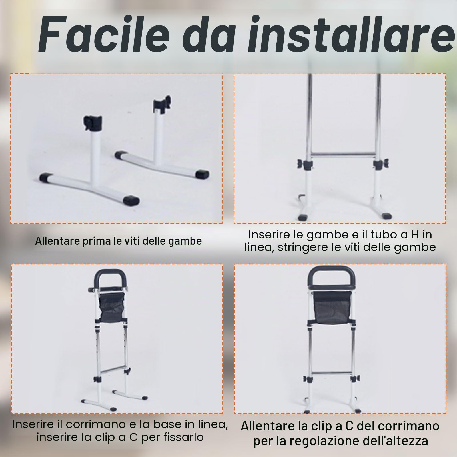 supporto in piedi per anziani, regolabile in altezza aiuto per alzarsi dal letto Anziani supporto wc per Ausili per la Mobilità per la Casa, Letto, WC, Divano