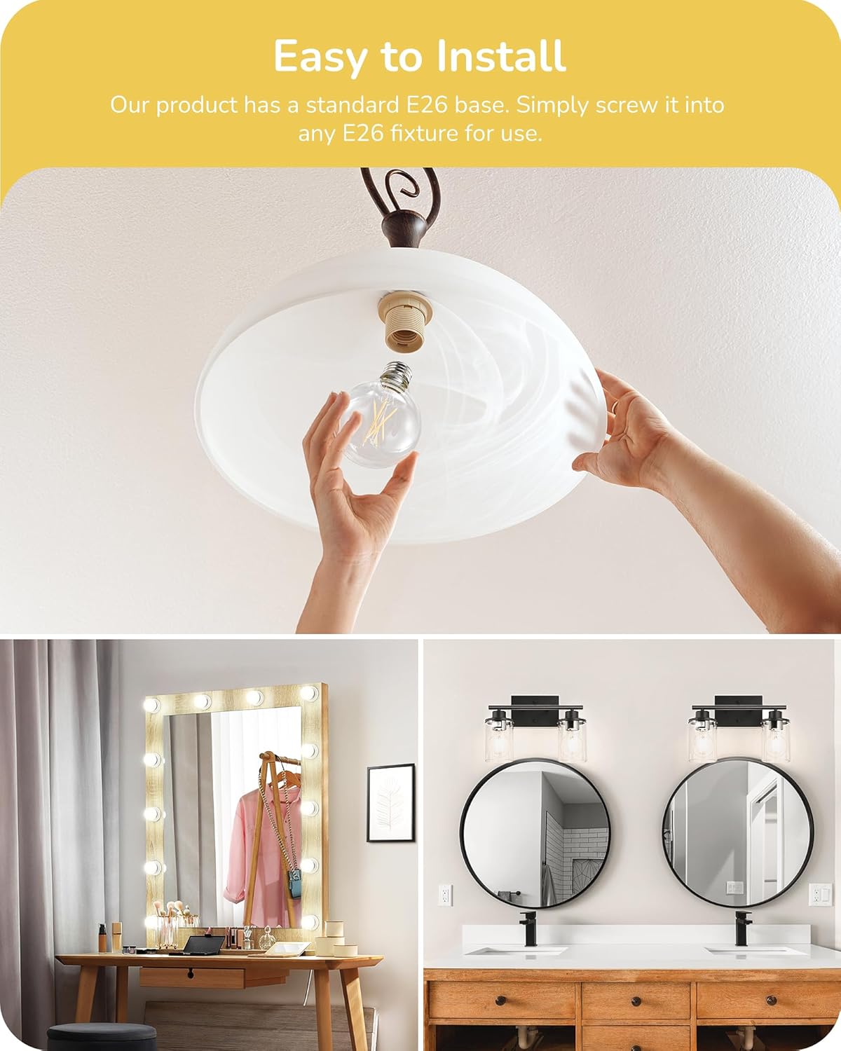 EDISHINE 6 Pack G25 Globe Light Bulbs, Dimmable Vintage LED Edison Bulbs, CRI90+ 5W Equivalent 60W, Clear LED Filament Vanity Light Bulbs, 5000K Daylight White, 500LM, E26 Base