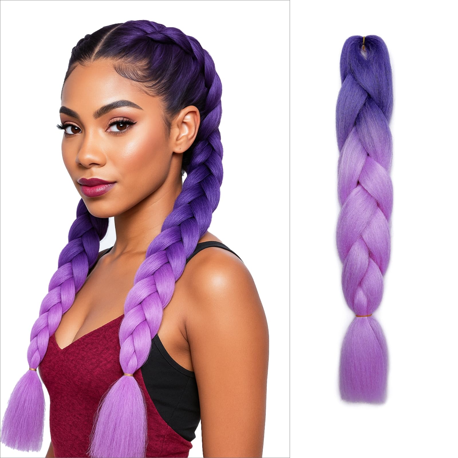 tesshair Braiding Hair Extensions 24 Inch Jumbo Braiding for Twist Braiding Synthetic Fashion Braids Extensions Hair Natural Braid Extensions for Women Grils (Dark Purple/Purple