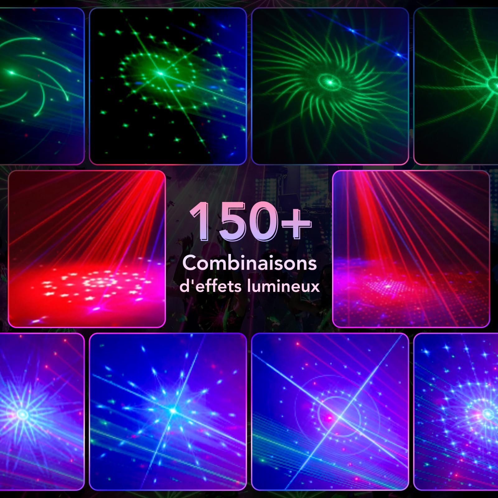 Tomshine Jeux de Lumière DMX 5 en 1, 150+ Combinaisons d'Effets et Boule Magique 15 Couleurs, 12x Lumière Noire UV et 2x Stroboscope Doré, Faisceau Étoile Rouge, Eclairage DJ pour Soirée, Club