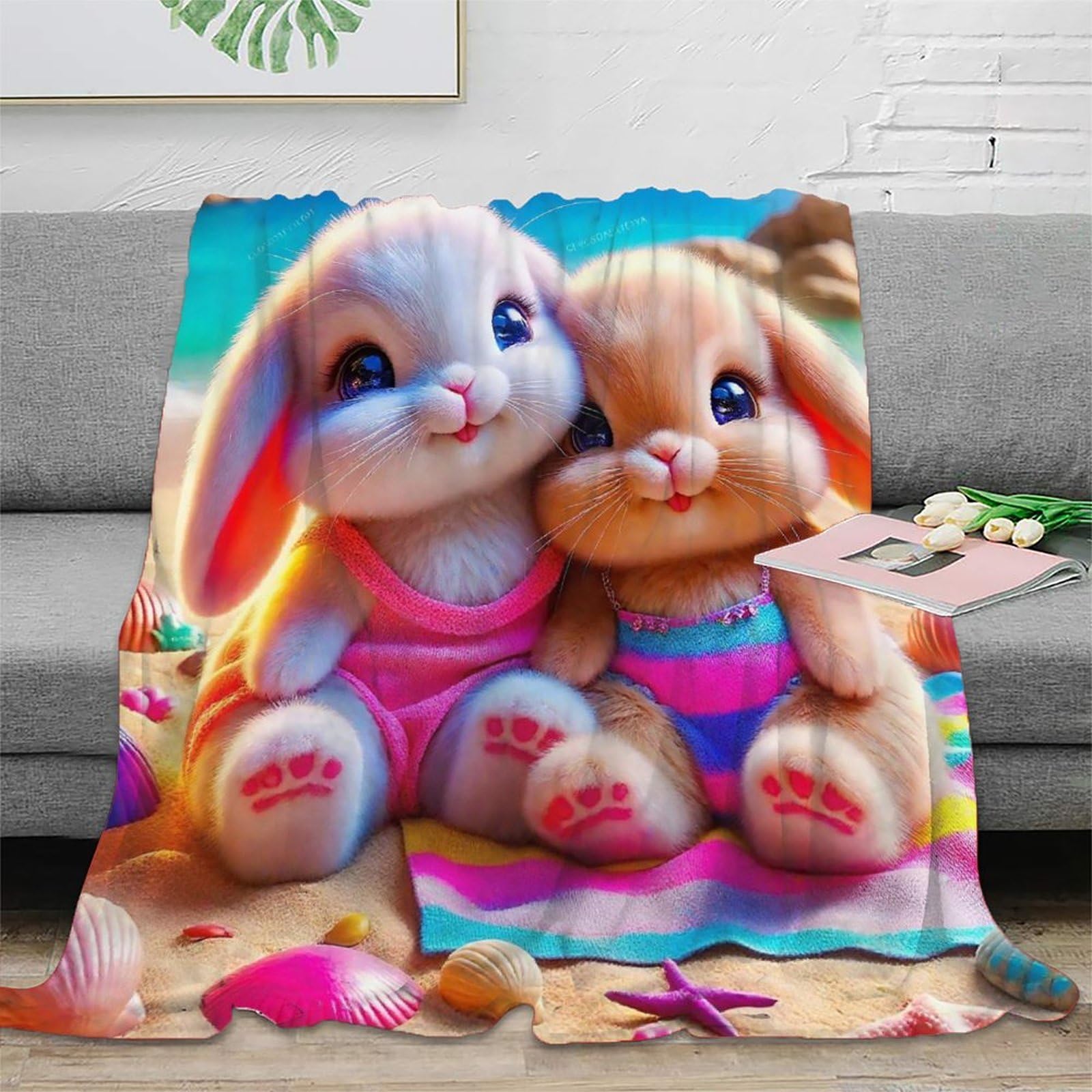 Plaid microfibre lapin 3D couverture lit chaude housse canapé voyage 100x130cm