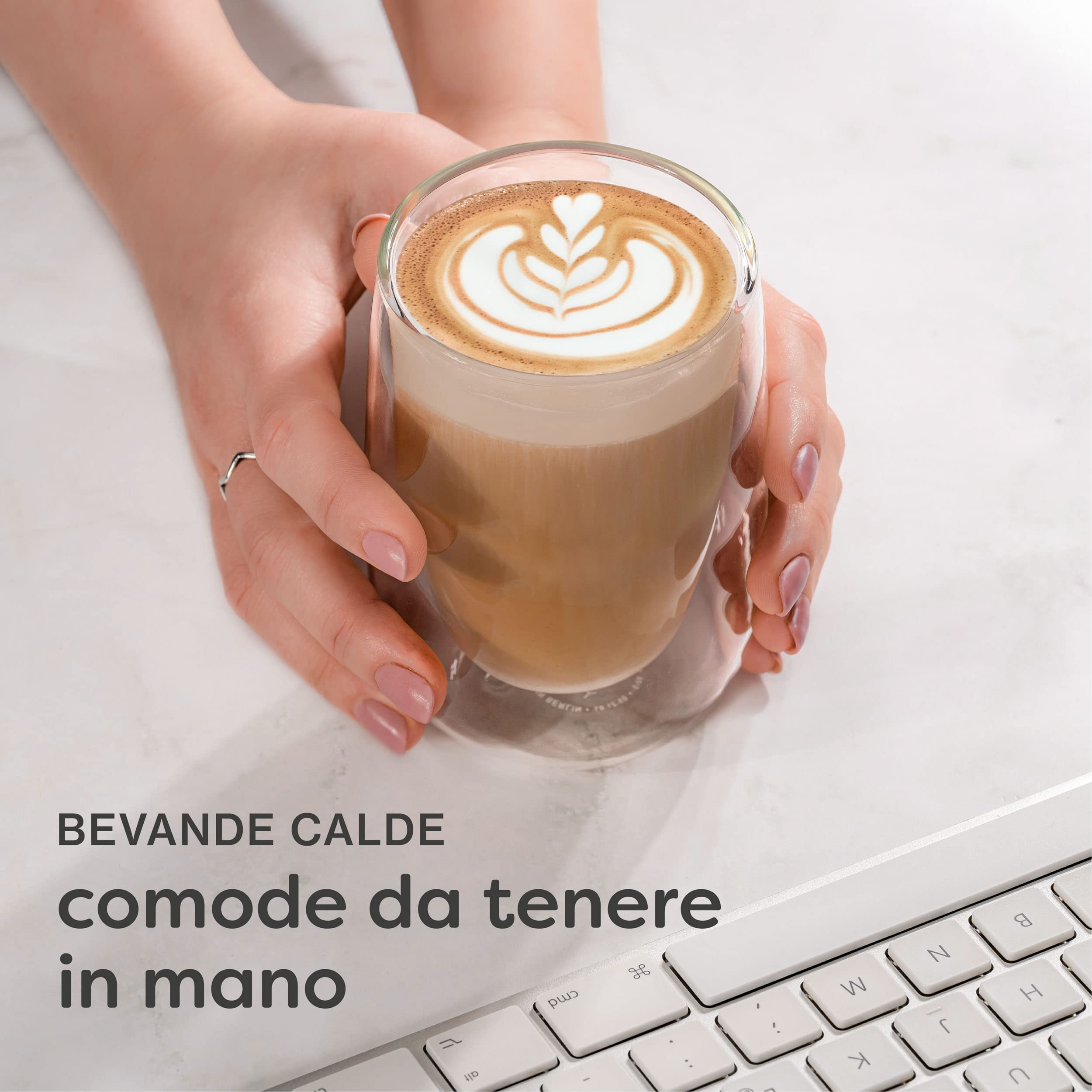 Cosumy 4 Bicchieri a Doppia Parete da 250ml per Cappuccino - Mantengono la Temperatura - Proteggono le Mani - Con Confezione Regalo