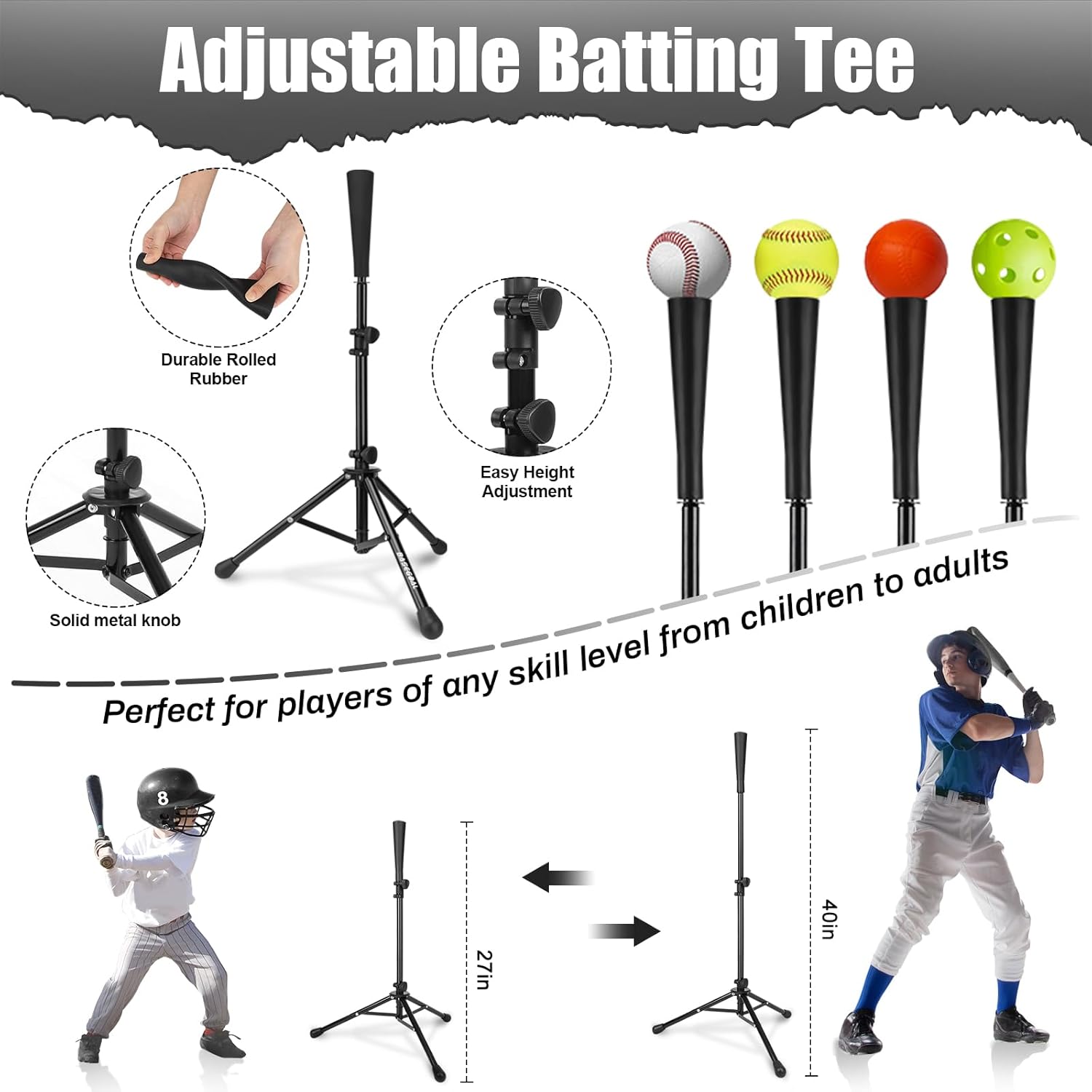 6'×6' Baseball Softball Practice Net,Baseball Backstop,with Batting Tee,Ball Caddy,for Hitting Pitching Batting Catching with Bow Frame,Bonus Strike Zone,Target,Portable and Foldable - Image 4