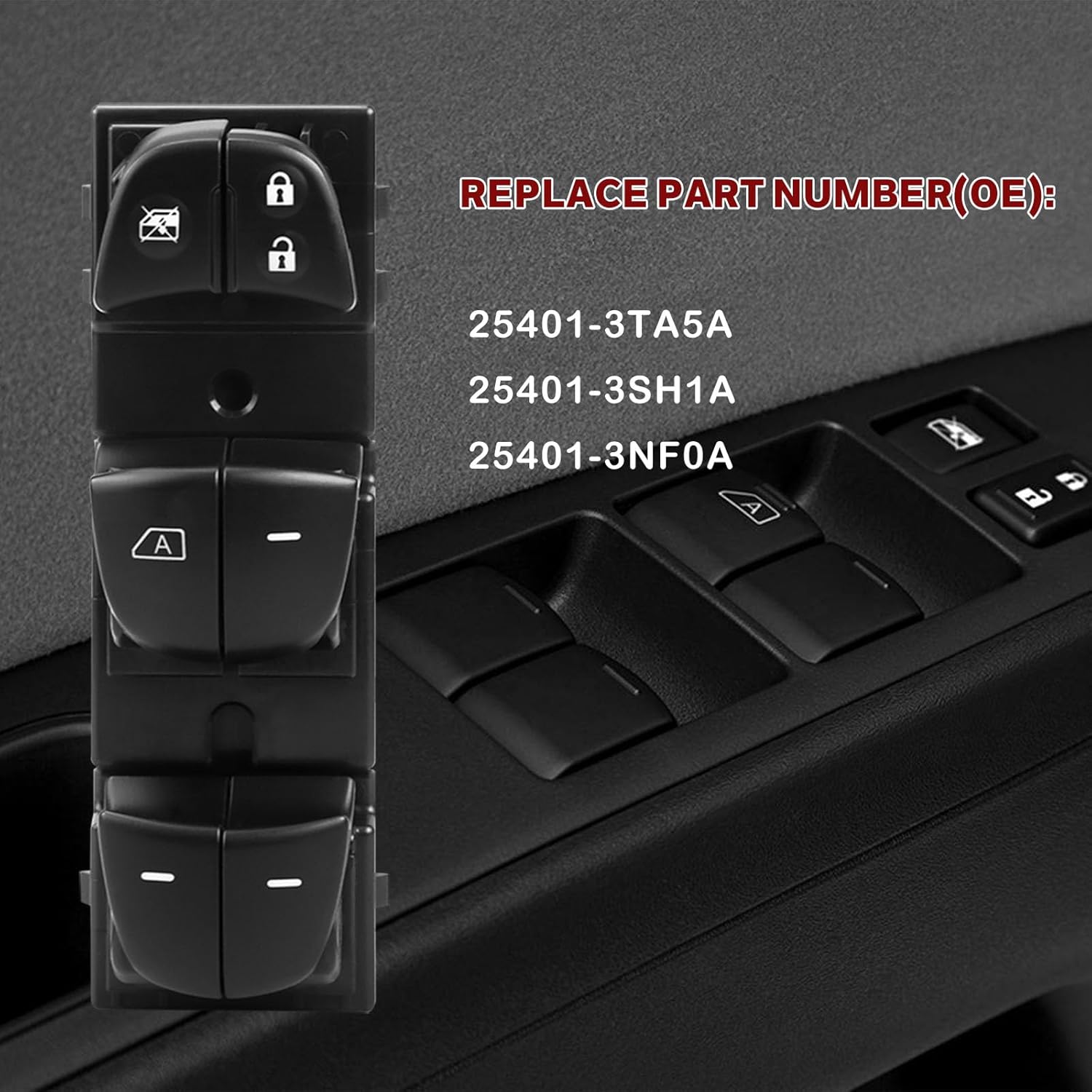 LCWRGS Master Power Window Switch Control Button Front Left Driver Side Compatible with Nissan Juke 2011-2017, 2013-2018 Nissan Altima, 25401-3TA5A 25401-3KAOA 25401-5AP0A