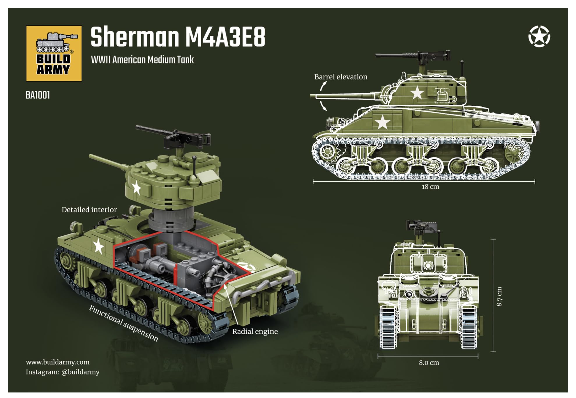 Bloc de construction de modèle Sherman Tank Brique W2 USA M4 785 pièces