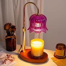 JEKEMORYE Candle Warmer Lamp with Timer -Purple Flower Lamp Electric Wax Melter - Adjustable Height and Brightness Jar Candles Flameless Burner Suitable Various Holiday Warming Gifts with 2 Bulbs