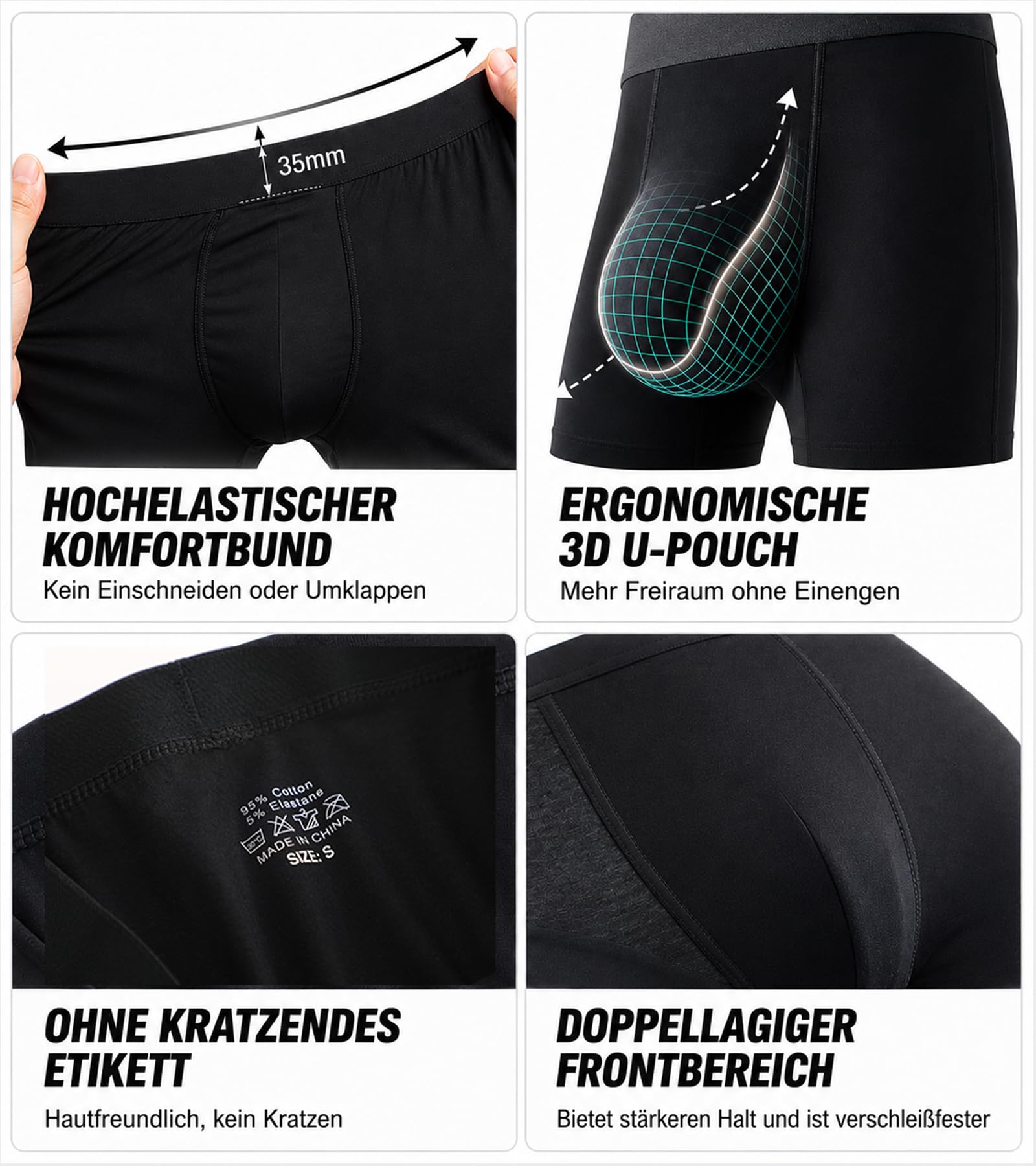 FINETOO Bokserki męskie, bawełniane, długie majtki, męskie, bez drapiących kartek, bokserki w stylu retro, z elastycznym ściągaczem, do noszenia na co dzień i do uprawiania sportu, 6 sztuk