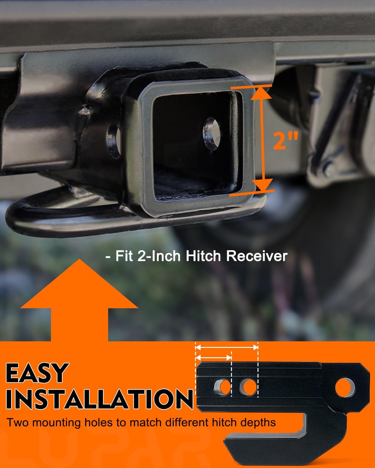 Tow Hitch Slider with Locks Pin Fits 2 Inch Towing Hitch Receivers Skid Protection Compatible with 3/4" D-Ring Shackles, for Off-Road Pickups Trucks SUV - Image 3