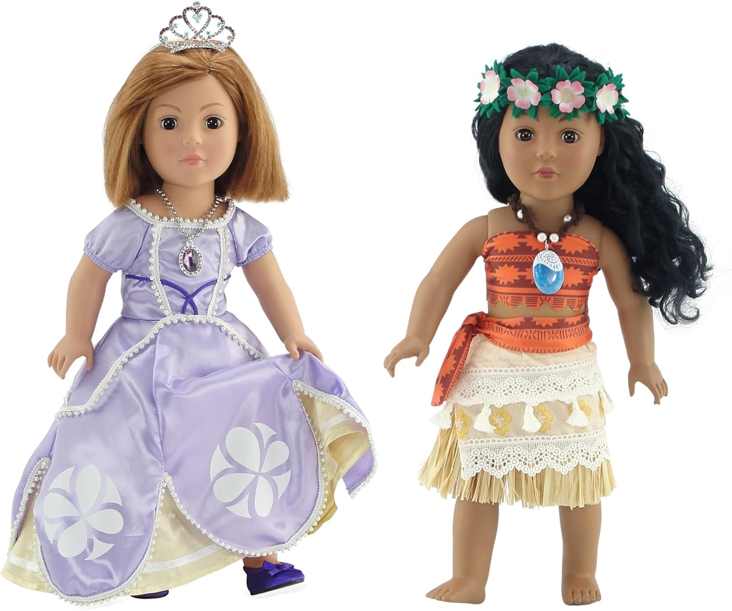 Emily Rose 18" Doll Princess Value Bundle - 10-Piece Island Princess & Royal Ball Gown Gift Set with Crown, Necklace & Shoes - Holiday Dress Up Clothes Compatible with American Girl Dolls