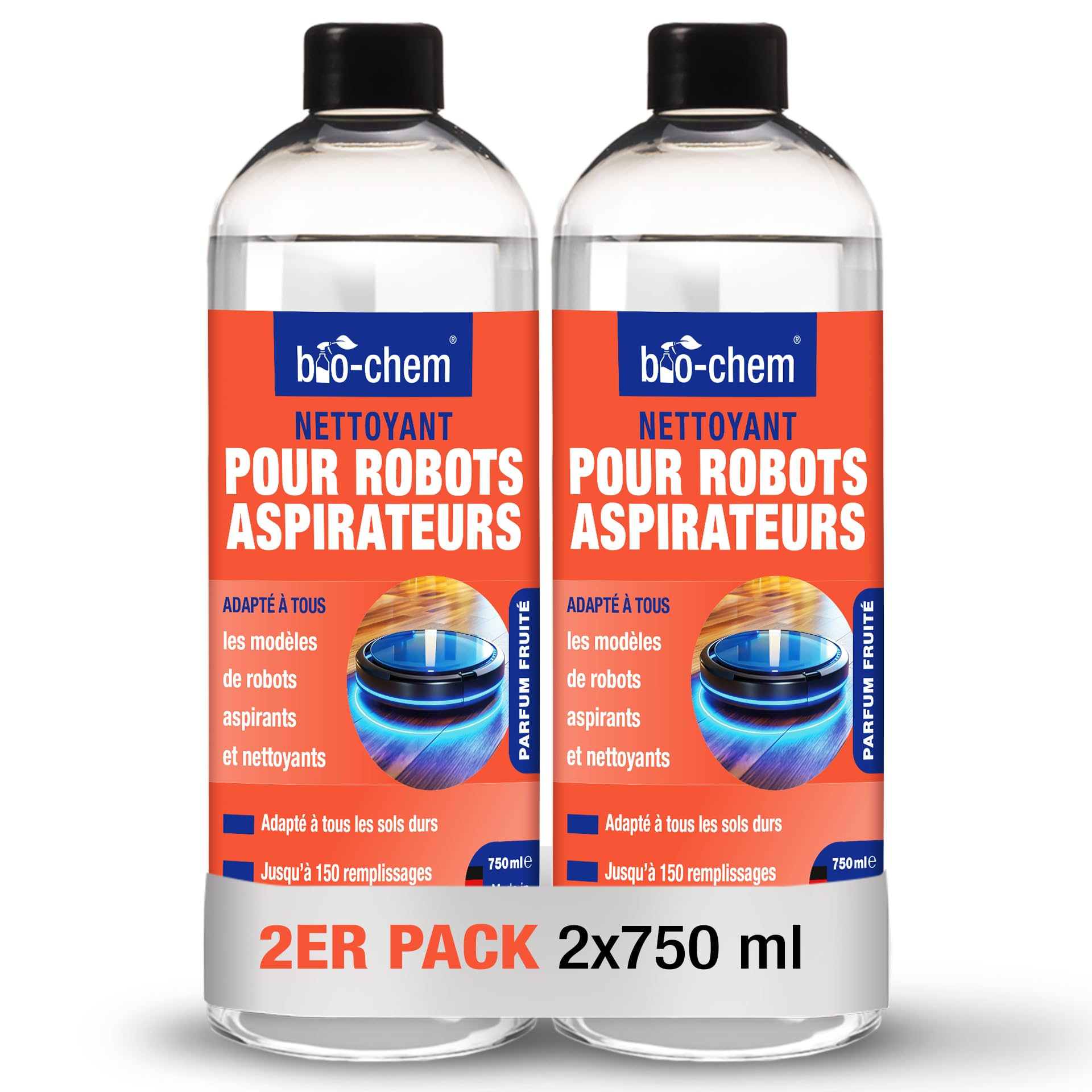 Nettoyant sol pour aspirateur robot bio-chem 2x0,75L avec verre doseur universel