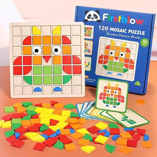 Firstblow Mosaic Puzzle Board for Preschool Kids Toys| 120 Pieces acrelic+ Wooden Puzzle Game for Kids Brain Development Toys | Wooden Board Puzzle Toy for kids3+Years