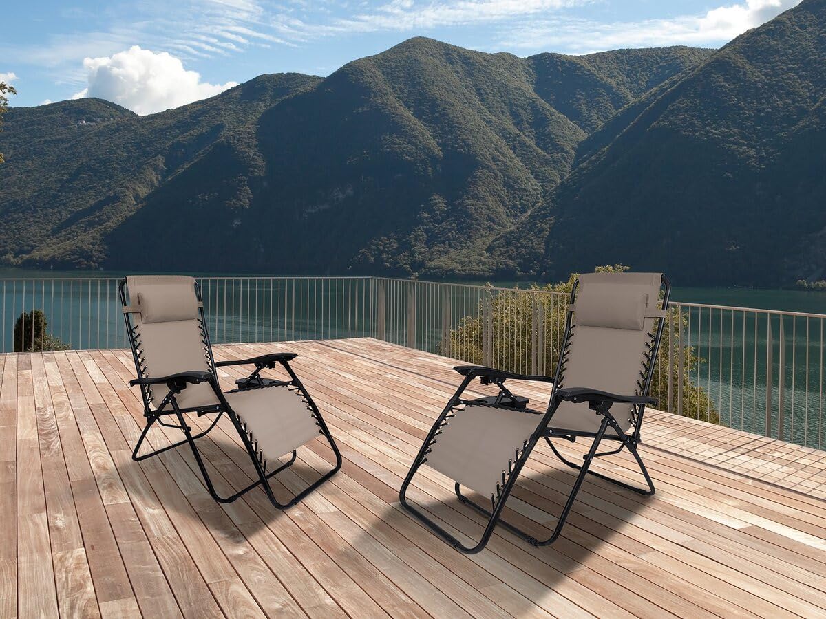 Lot de 2 Fauteuils de Jardin inclinable zéro gravité Sintra - Taupe