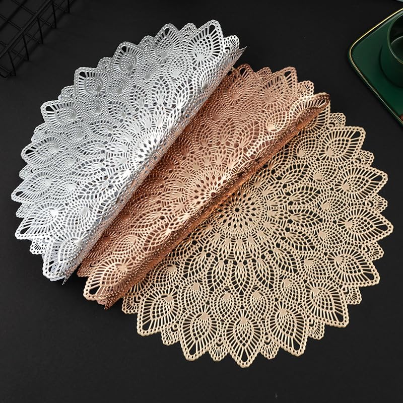 Miniatura 5 de Manteles individuales redondos dorados, lavables, fáciles de limpiar, antideslizantes, resistentes al calor, para decoración de mesa de comedor,