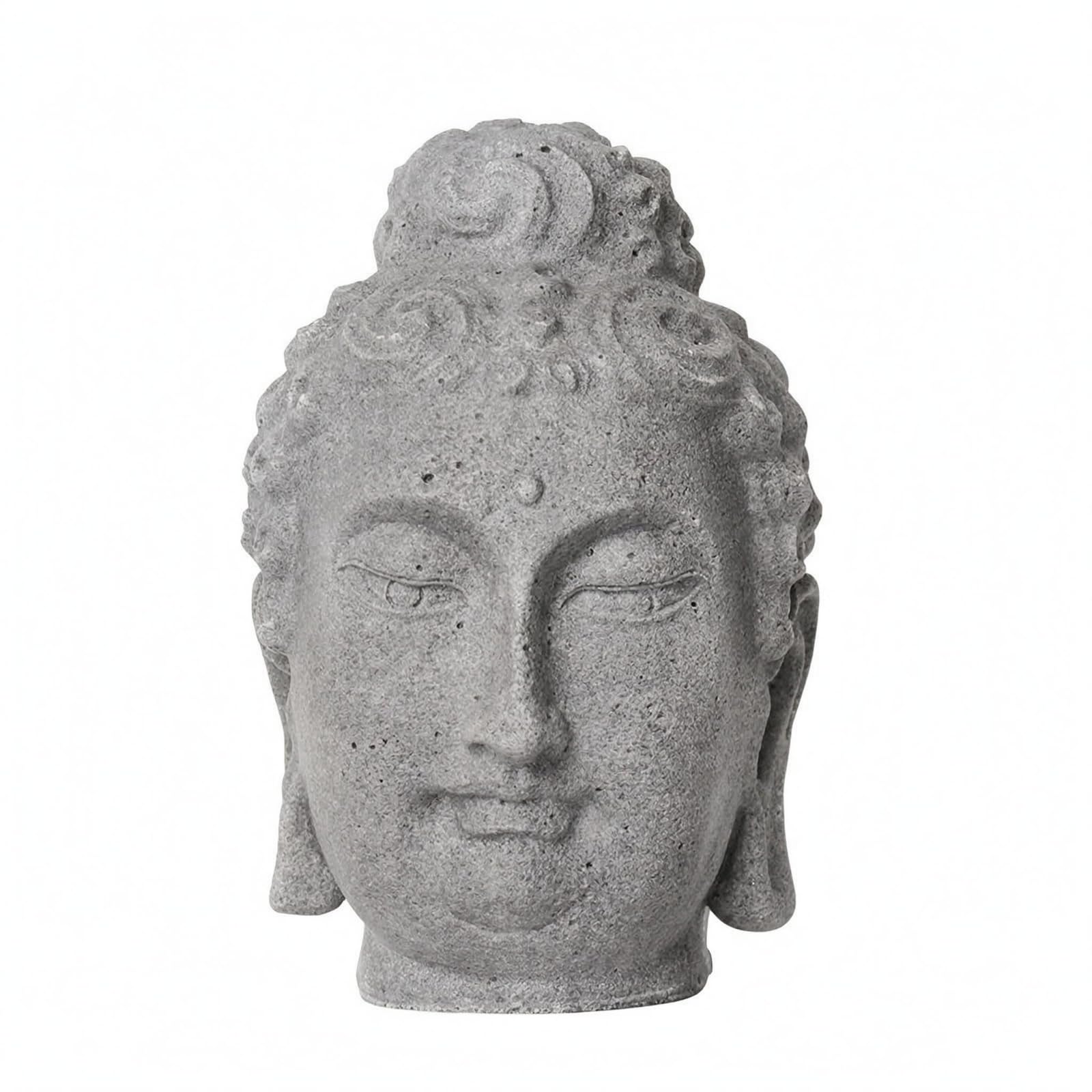 TISHITA Buda Cabeza Estatua Decorativa Escultura Ornamental Figura Tallada Ornamentación en Relieve con Textura de Piedra Base Rectangular Estilo Envejecido, Buda A
