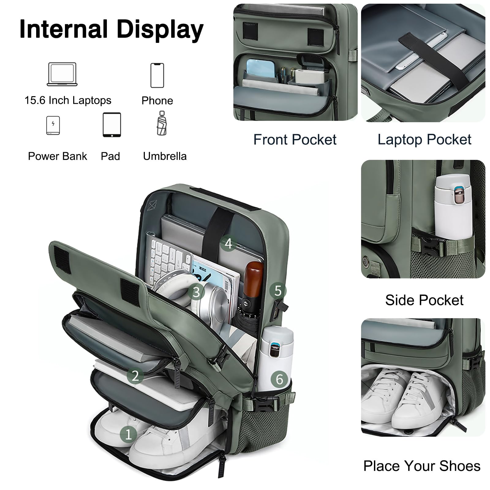 FANDARE Antivol Serviettes Sac à Dos Ordinateur Portable Femme Homme Sac à bandoulière Sac à Dos Rolltop Sac a Dos Voyage avec USB sac à main avec compartiment à chaussures Cartable