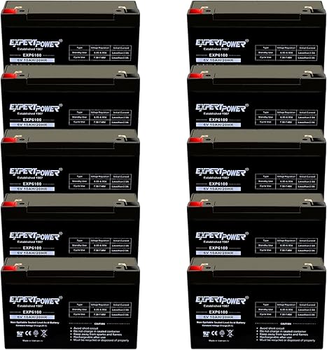 ExpertPower Paquete de 10 baterías selladas de plomo ácido (SLA) de 6V 10AH con terminal F1