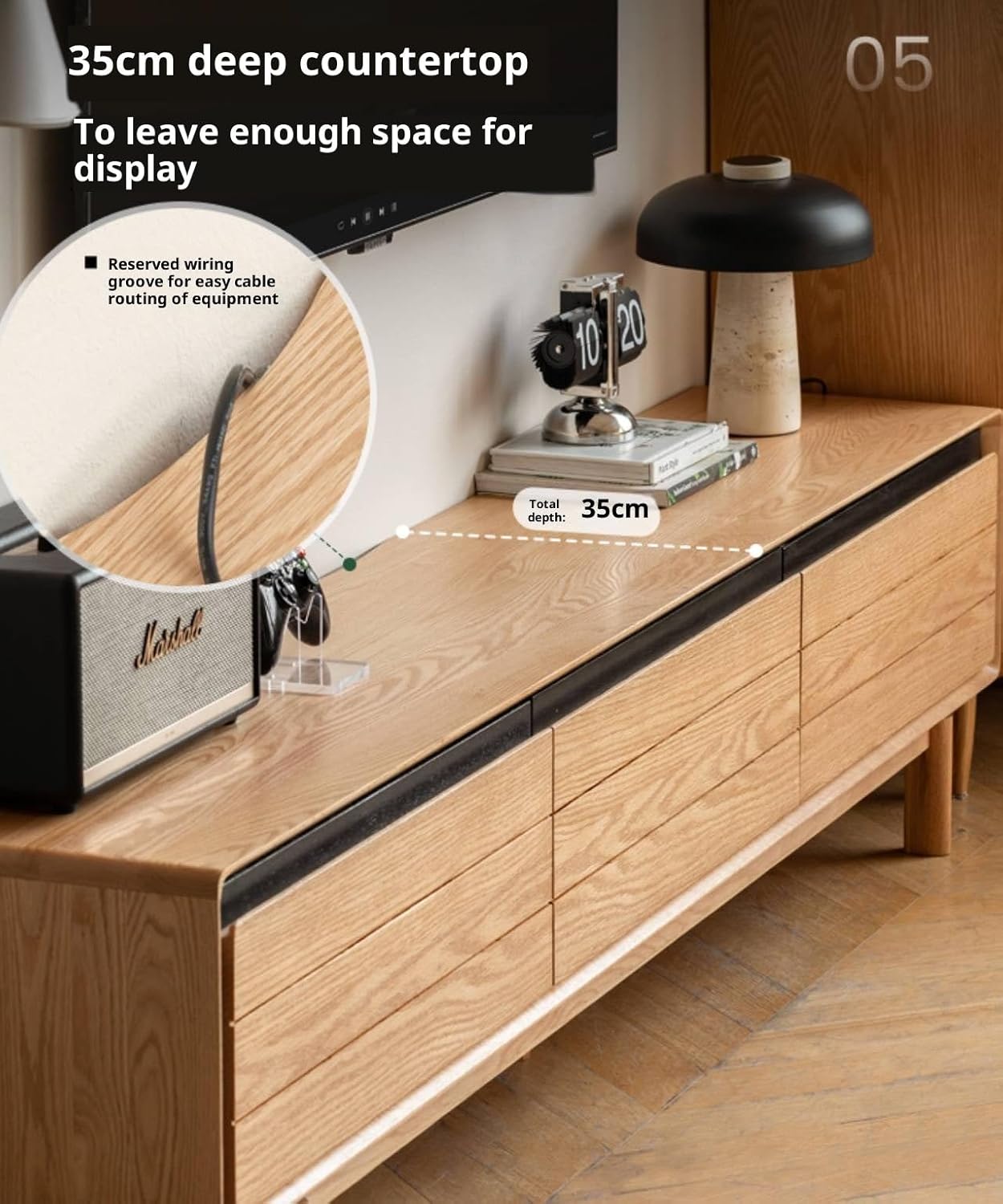 GVAwood Oak Solid Wood Modern TV Cabinet. 86.6X 13.8x18.1 inch /220x35x46сm / Natural Wood Color/TV Cabinet