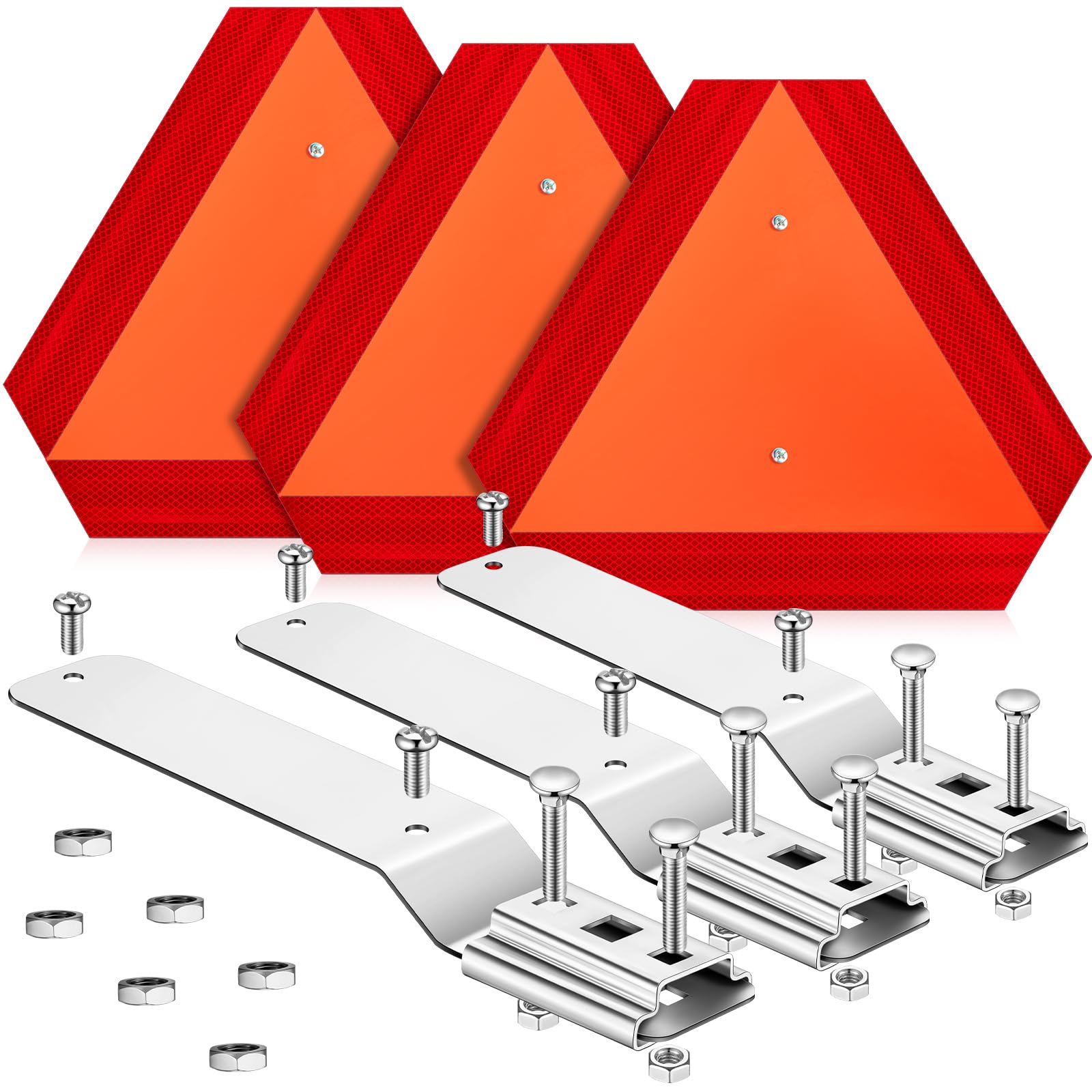 Yaocom 3 Sets Slow Moving Vehicle Sign with Mounting Bracket, 14 x 16 Inch Aluminum Triangle SMV Warning Reflective Sign, up to 7 Years Outdoor Use