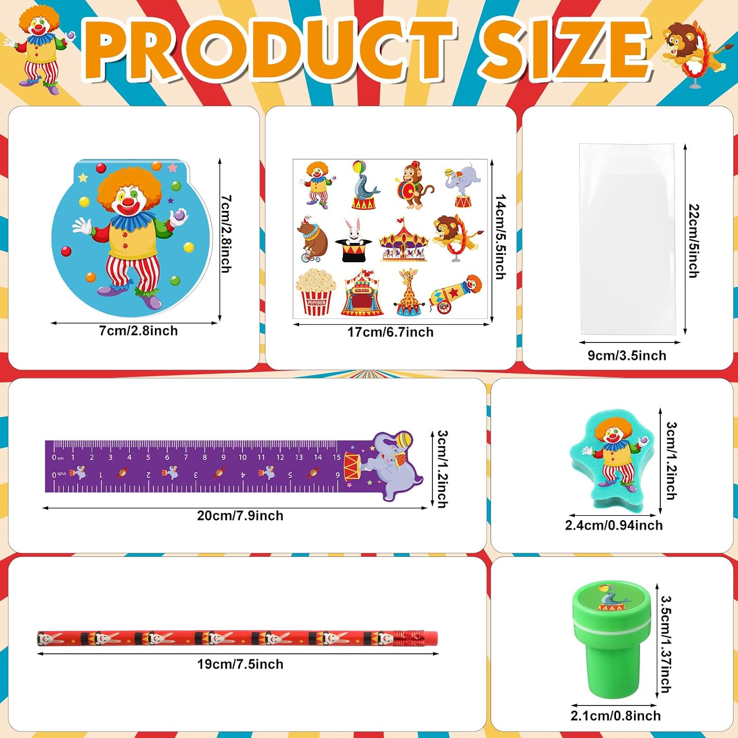 Cholemy 168 Pcs Circus Party Favors, Circus Animal Stationery Set image 2