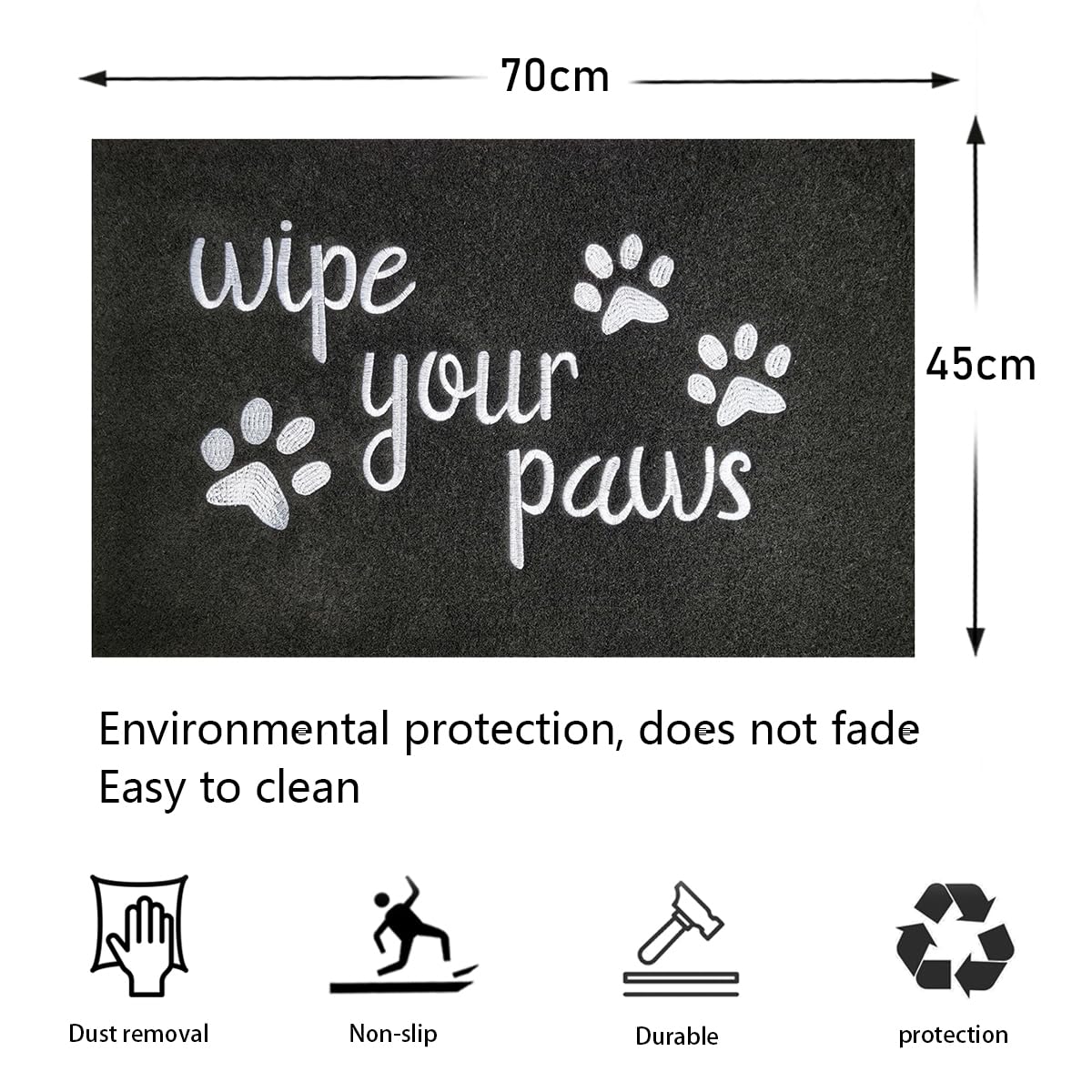 HLFMVWE Welcome Mat for Front Door Wipe Your Paws Doormat Rubber Non Slip Backing Funny Doormats Black Indoor Outdoor Rug Absorb Moisture Resist Dirt Mat for Entryway Front Door Porch 45 x 70 cm - Image 2