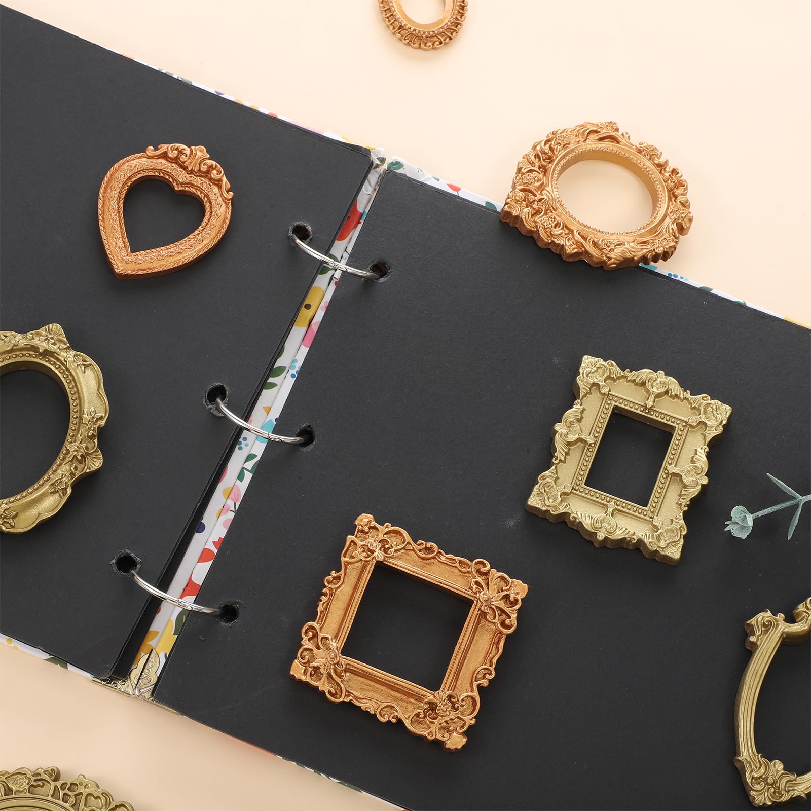 10 sztuk mini ramek na zdjęcia w stylu vintage, z żywicy syntetycznej, małe, antyczne, złote, małe ramki na zdjęcia w stylu barokowym, do obrazów, wytłaczane rekwizyty fotograficzne, dekoracja ścienna