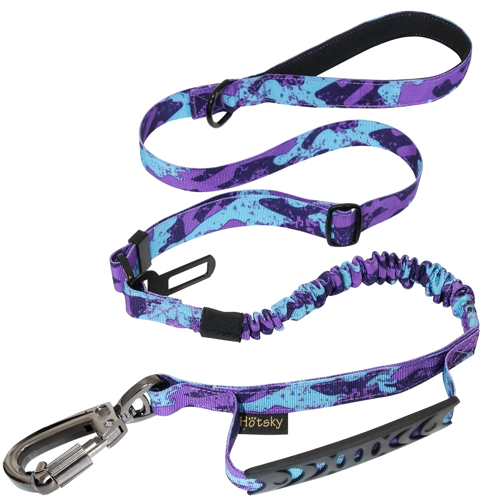 Hotsky Tactical Dog Leash Heavy Duty for Medium Large Dogs That Pull,4-6Ft Strong Bungee Shock Absorbing No Pull Dog Leash with Padded Double Handle and Car Seatbelt,Purple Camo